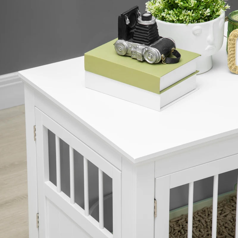 PawHut Wooden Dog Crate End Table with Triple Doors