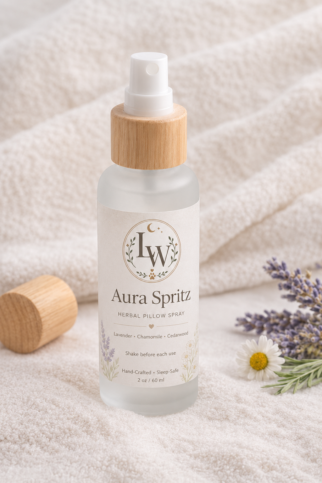 LURE Aura Sleep Mist — calming herbal pillow spray for bedtime, quiet spaces, and evening comfort — LURE Wellness