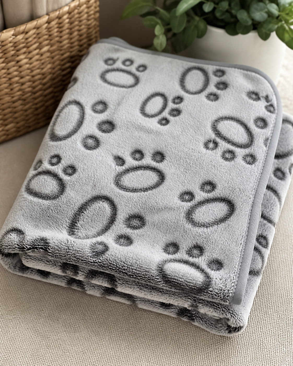 Paw Print Fleece Blanket for dogs — soft comfort blanket for crates, naps, and cozy rest — LURE Wellness