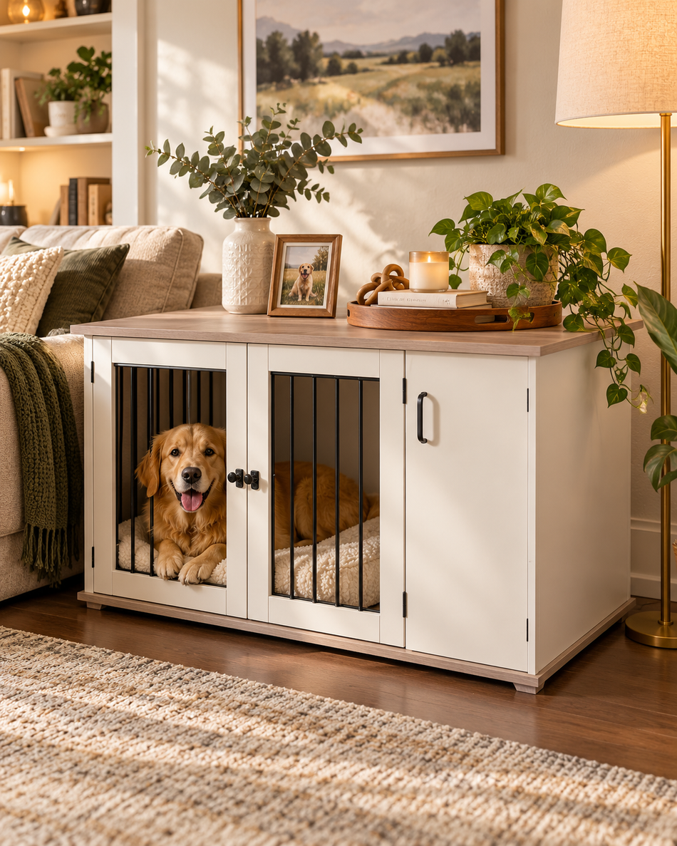 Furniture-Style Dog Crate with Side Storage