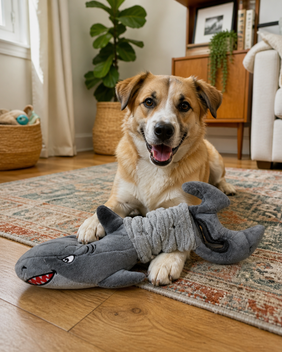 Grey Shark Plush Toy for dogs — soft comfort toy for gentle play, cuddling, and bonding — LURE Wellness