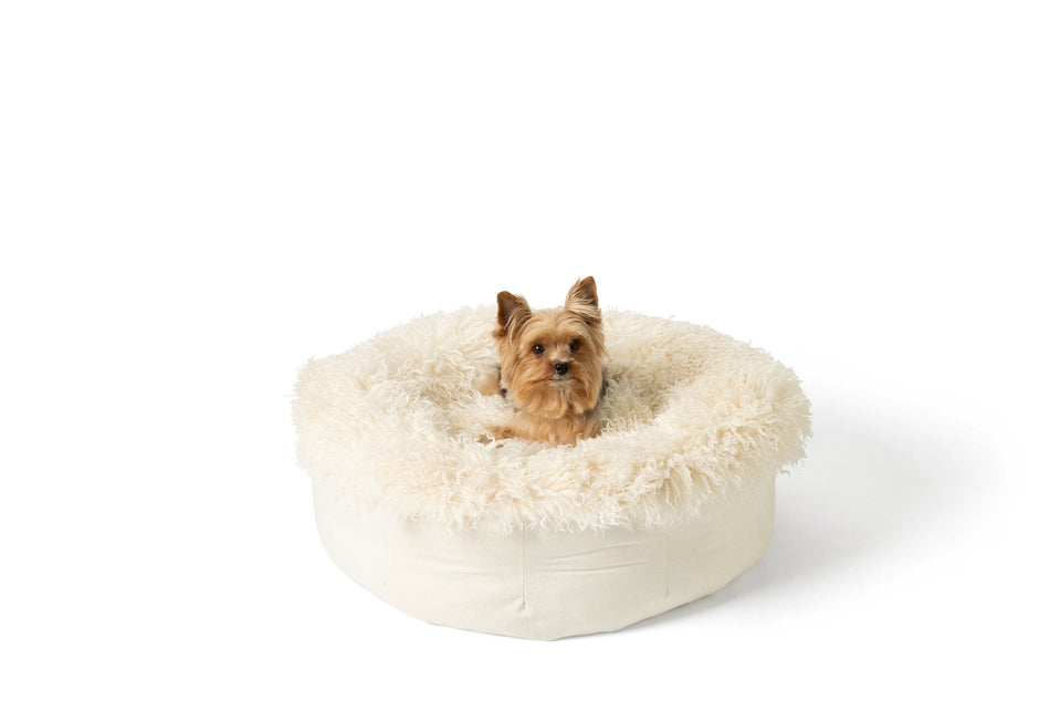 PupPouf™ Luxe Faux Fur Calming Donut Dog Bed – Plush Sheep Ivory