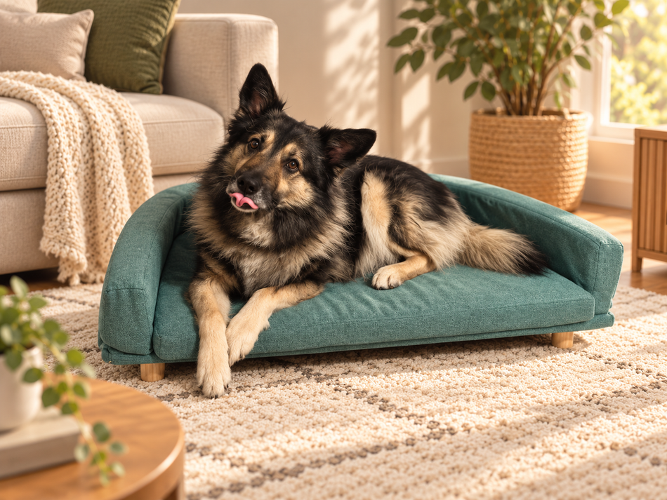 Elevated Dog Sofa Bed with Washable Cushion | Sage Green