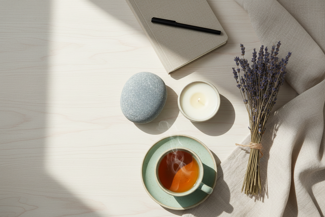 Calming essentials designed to ease stress, support mindfulness, and bring gentle comfort into everyday life.