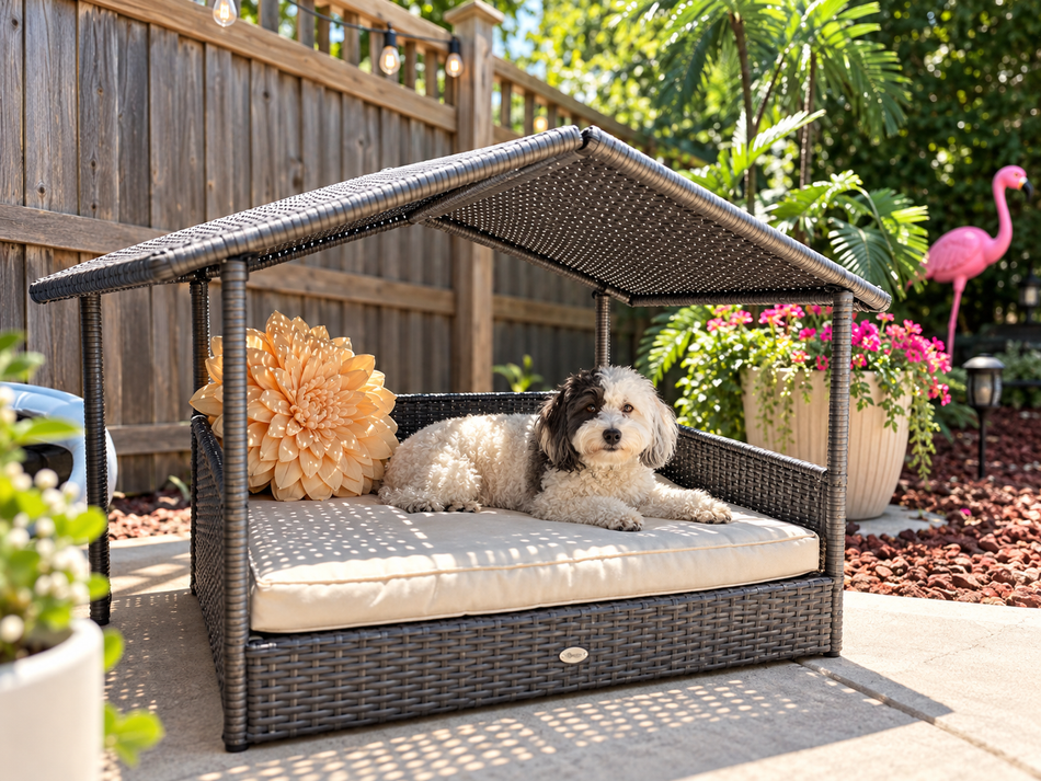 Wicker Canopy Dog Retreat / Bed