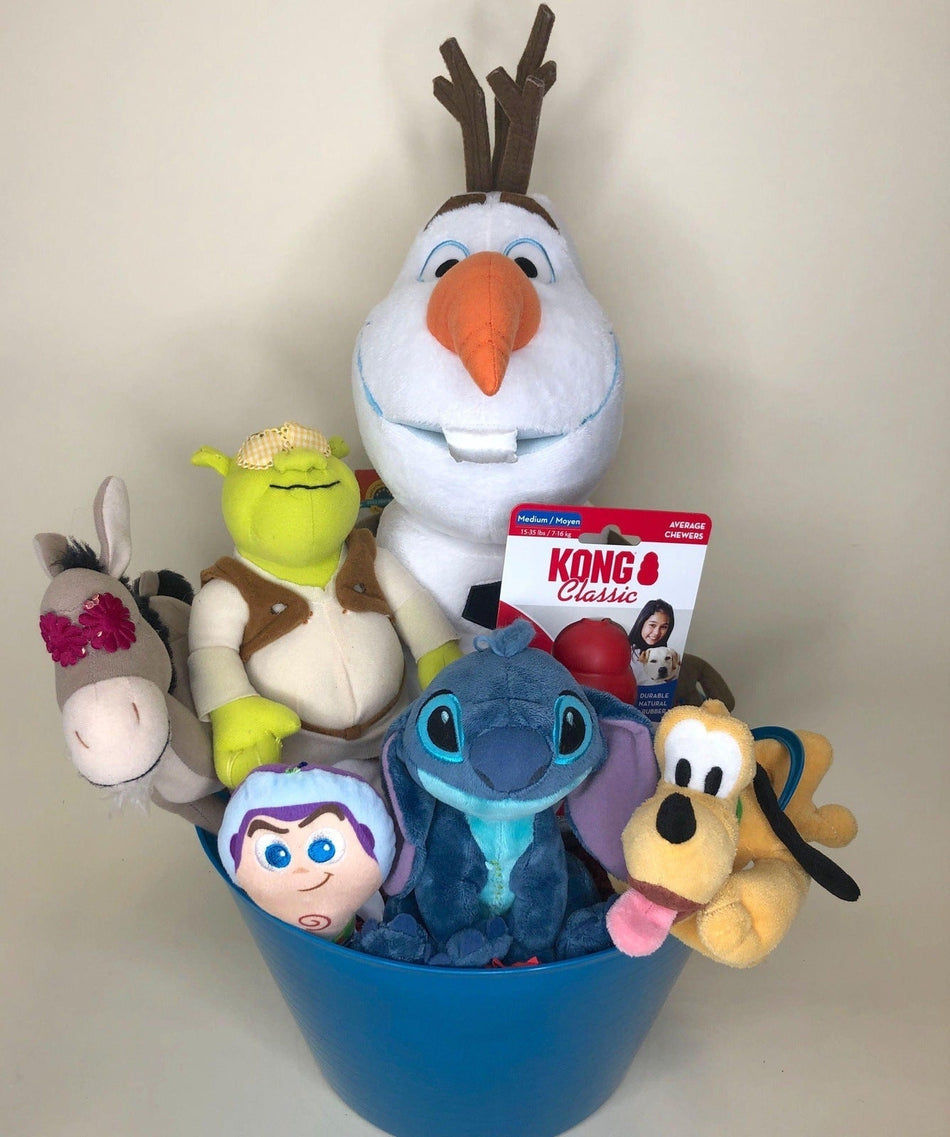 Upcycled Pop Culture & Animated Character Plush Dog Gift Basket (3 Sizes)