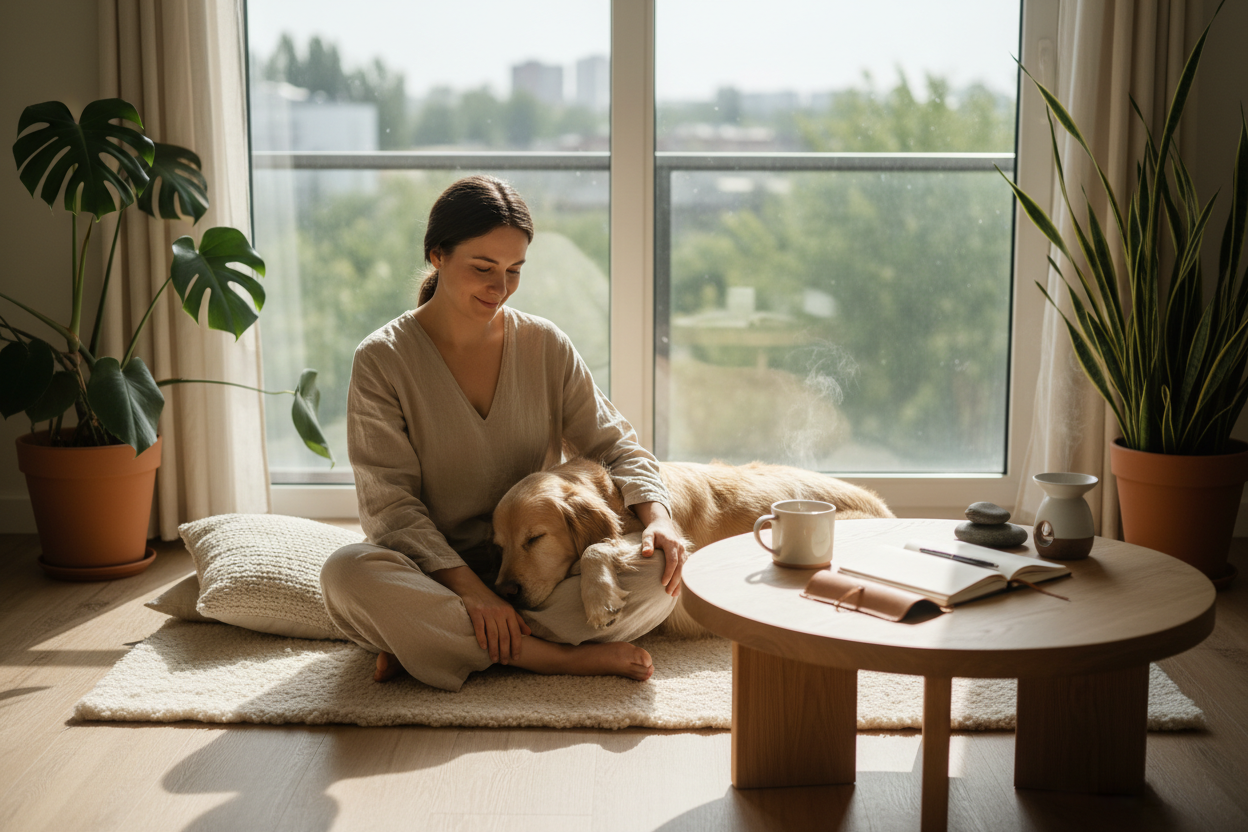 Daily tools that help pets and humans slow down, reset, and feel grounded together. Build calm habits that actually stick.
