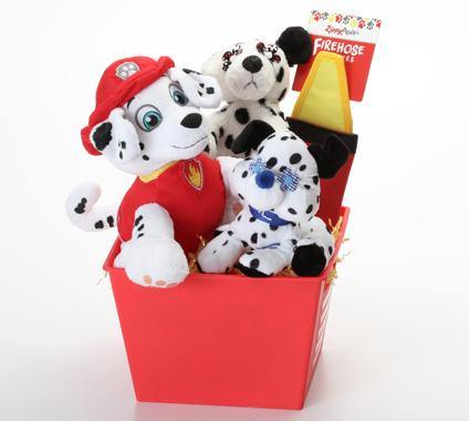 Upcycled Dalmatian Plush & Durable Firehose Dog Gift Basket