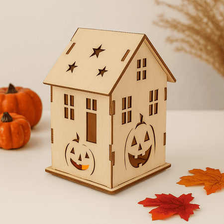 DIY Wooden Halloween House Kit – Unpainted Laser - Cut Pumpkin Craft for Hobby Kits & Decor - LURE Wellness