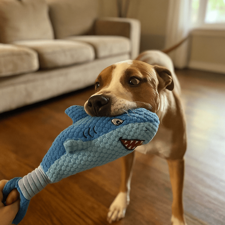Duck Puppy Toy – Blue Plush Shark - LURE Wellness