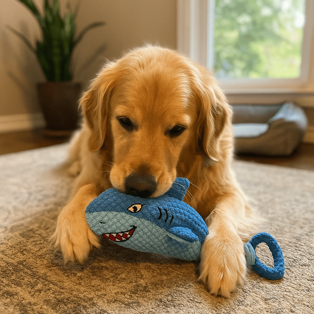 Duck Puppy Toy – Blue Plush Shark - LURE Wellness