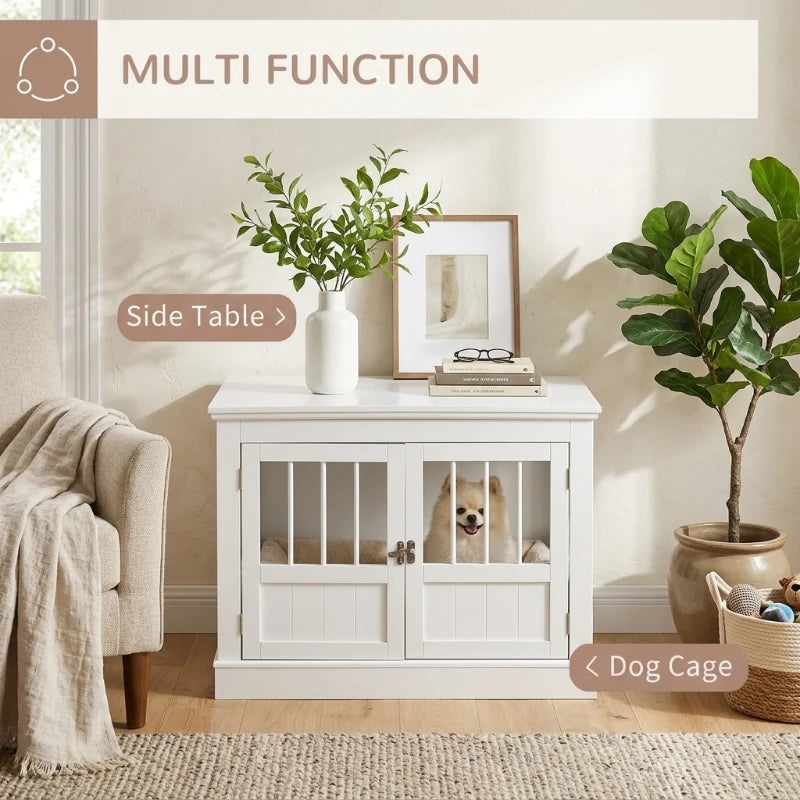 PawHut Wooden Dog Crate End Table with Triple Doors