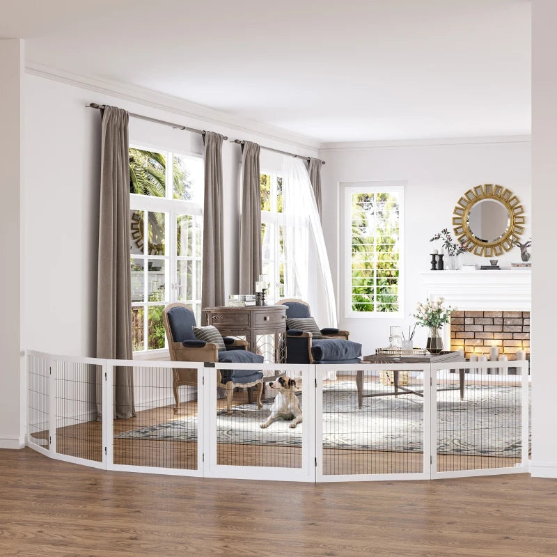 PawHut 6-Panel Freestanding Wooden Pet Gate with Support Feet (White)