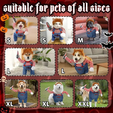 Halloween Dog Costume – Chucky Style Scary Pet Outfit with Wig & Knife Doll - LURE Wellness