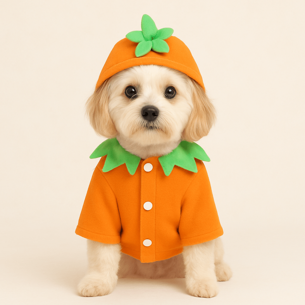 Halloween Dog Costume – Orange Pumpkin Outfit with Leaf Hat (S/M/L) - LURE Wellness