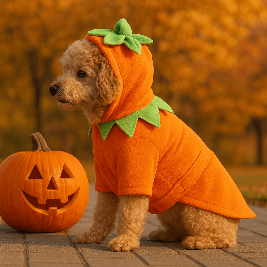 Halloween Dog Costume – Orange Pumpkin Outfit with Leaf Hat (S/M/L) - LURE Wellness