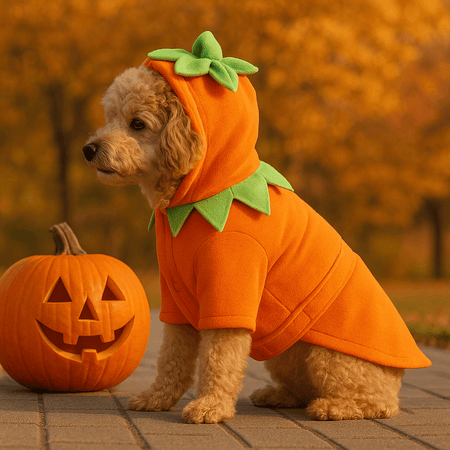 Halloween Dog Costume – Orange Pumpkin Outfit with Leaf Hat (S/M/L) - LURE Wellness