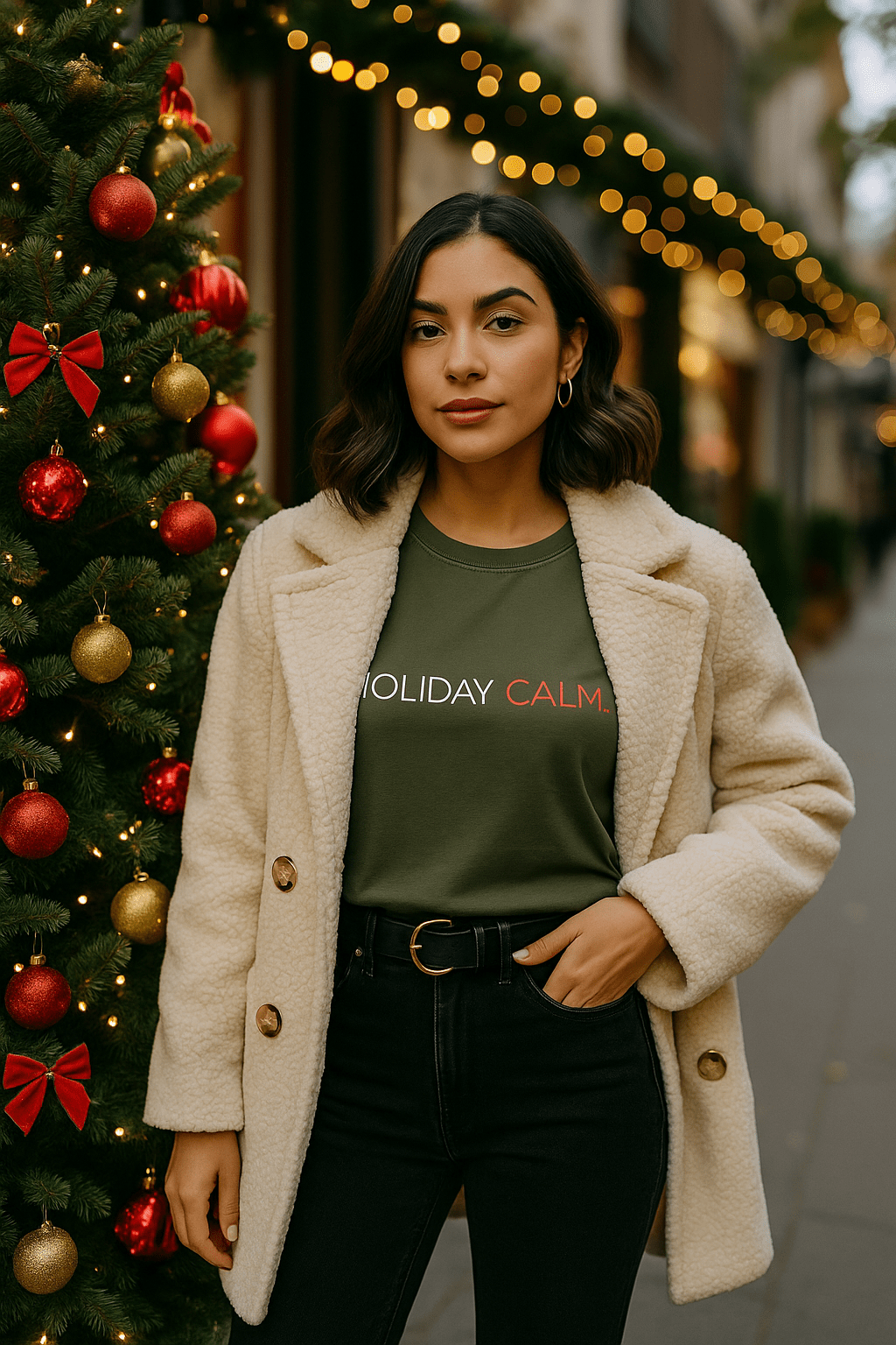 Holiday Calm T-Shirt — "breathe • pause • be present" Relaxed Holiday Tee - LURE Wellness