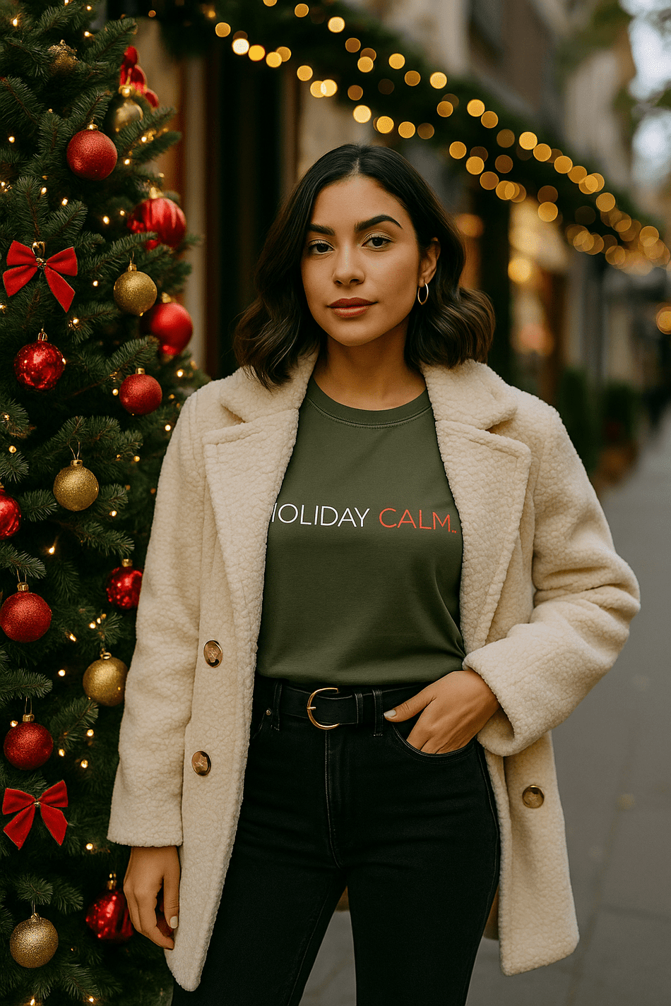 Holiday Calm T-Shirt — "breathe • pause • be present" Relaxed Holiday Tee - LURE Wellness