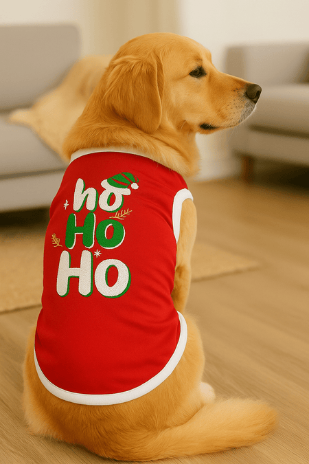 Parisian Pet 'Ho Ho Ho' Pet Holiday Shirt - Christmas Dog Outfit, Red - LURE Wellness