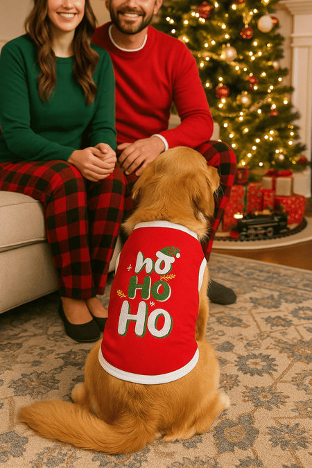 Parisian Pet 'Ho Ho Ho' Pet Holiday Shirt - Christmas Dog Outfit, Red - LURE Wellness