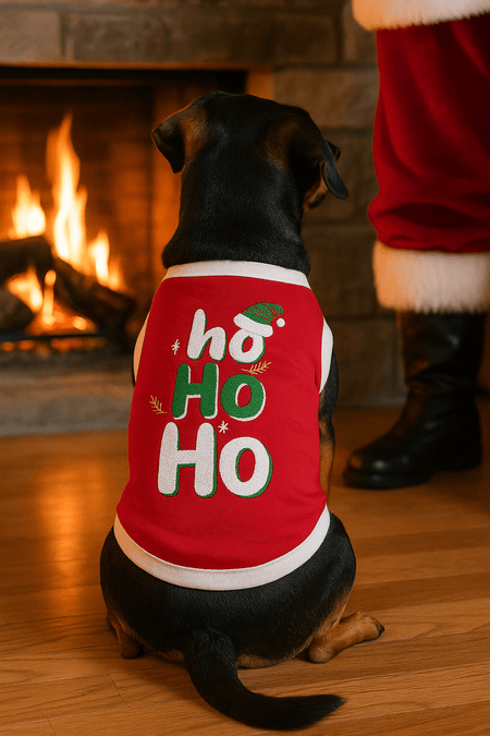 Parisian Pet 'Ho Ho Ho' Pet Holiday Shirt - Christmas Dog Outfit, Red - LURE Wellness