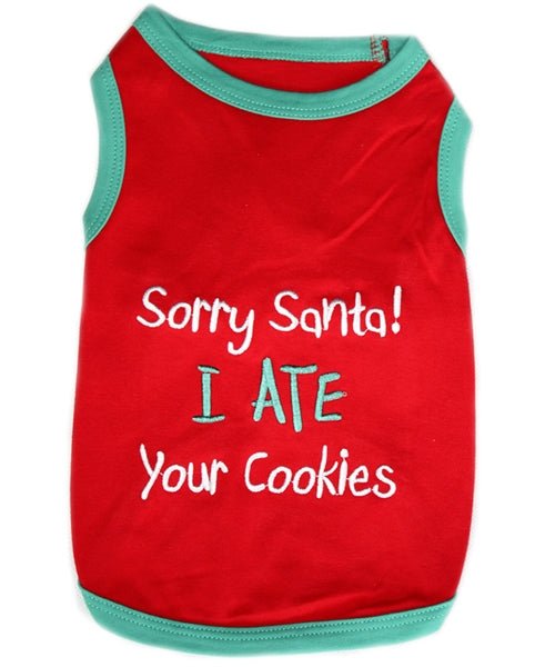 Parisian Pet 'Sorry Santa, I Ate Your Cookies' Christmas Shirt for Pets - Festive Dog & Cat Outfit, Red - LURE Wellness