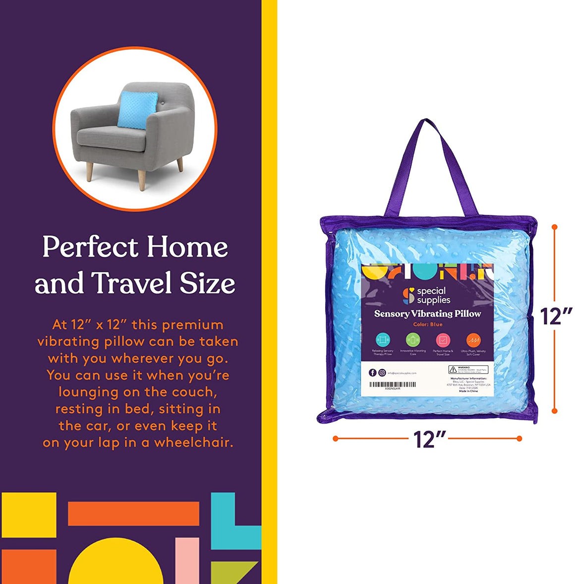 Sensory Vibrating Pillow – Pressure - Activated Calming Support for Kids & Adults | 12" Plush Minky Comfort - LURE Wellness