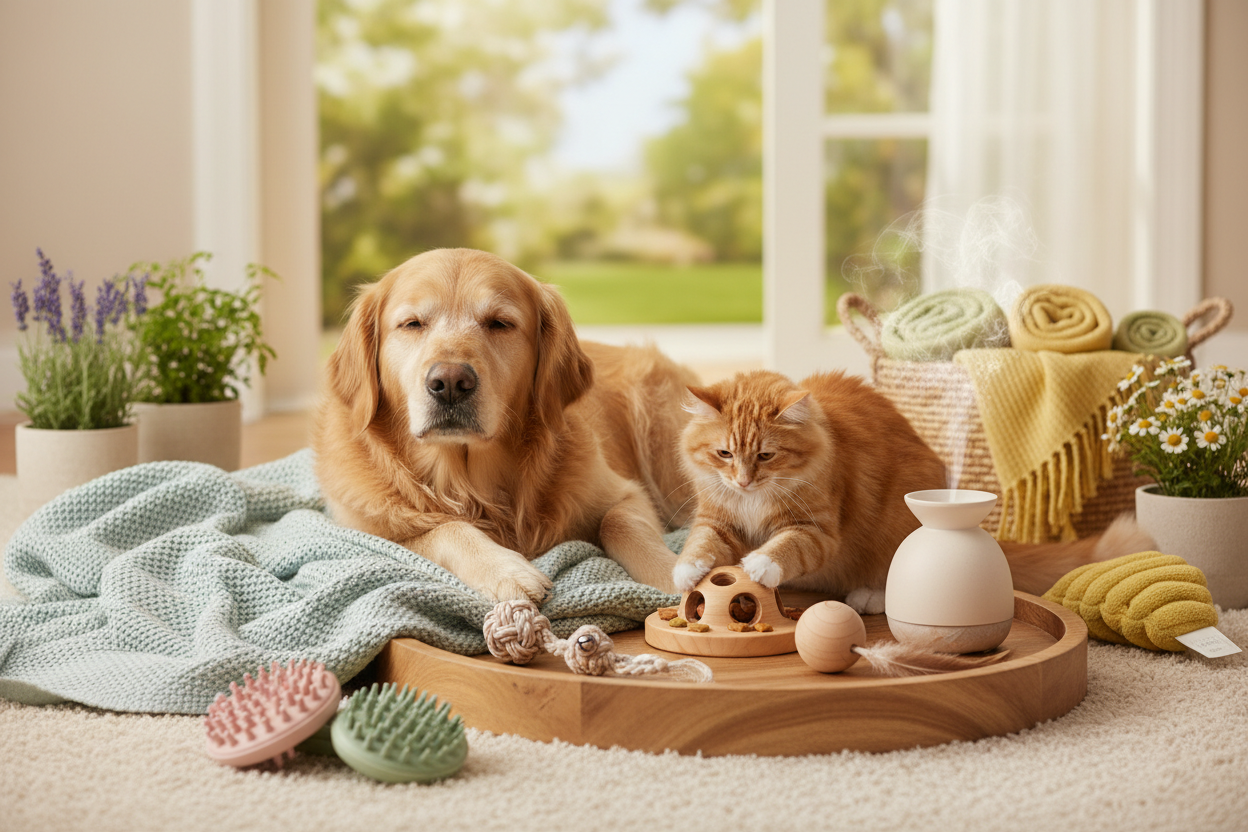 Soothing tools and playful wellness products made to help pets relax, engage their senses, and feel safe and grounded.