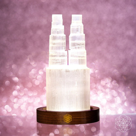 Two - Tower Selenite Lamp – Deep Energy Cleanse & Reset - LURE Wellness