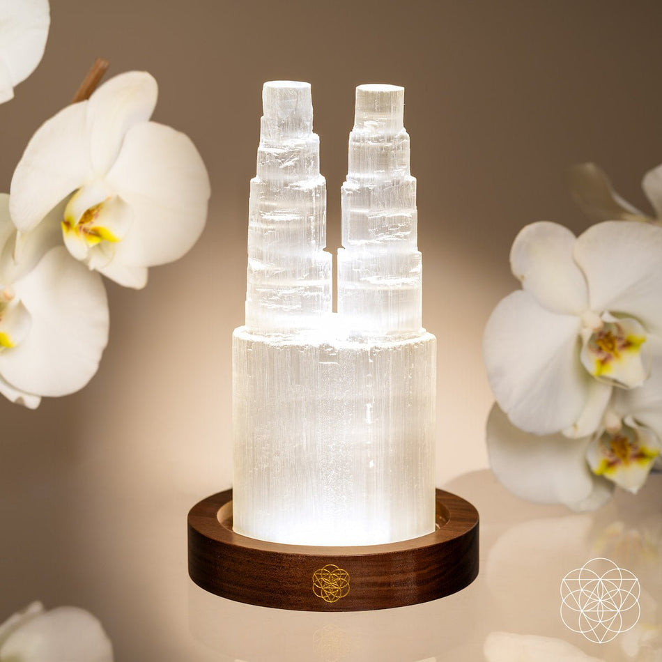 Two - Tower Selenite Lamp – Deep Energy Cleanse & Reset - LURE Wellness