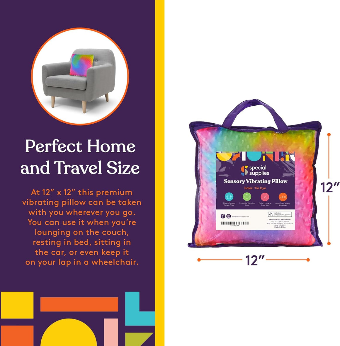 Vibrating Sensory Pillow for Kids & Adults | 12" Minky Soft Calming Pressure Pillow - LURE Wellness